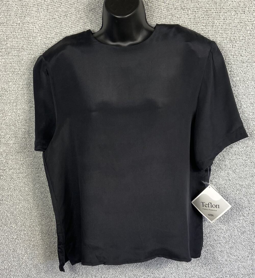 Preston and York NWT 100% Silk Blouse Women’s Black Short Sleeve Top 14P Classic